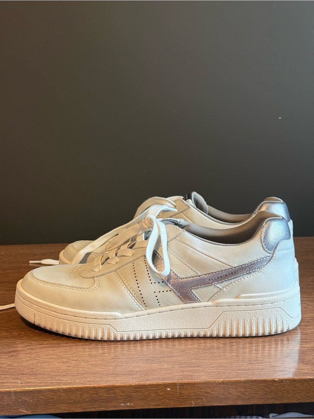 All Saints White Sneakers with Silver Accent (10)
